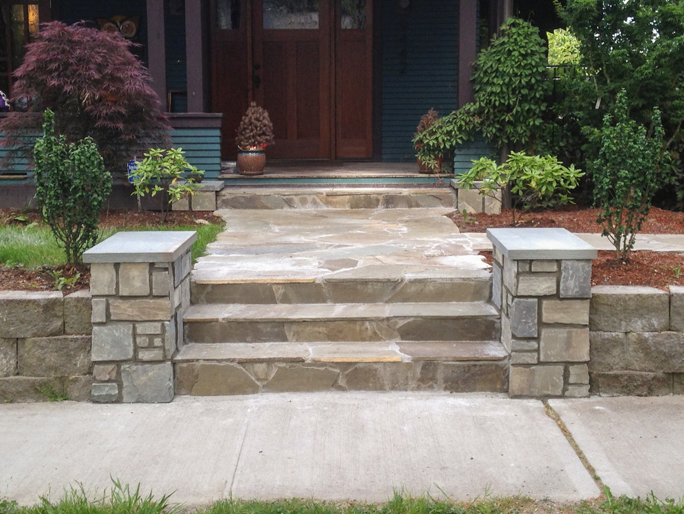 Design ideas for a rustic stone garden path in Seattle.