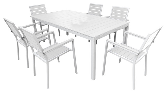 Mangohome 7 Piece Outdoor Dining Set Silver And White View In 7 Piece Outdoor Dining Set Silver And White Contemporary