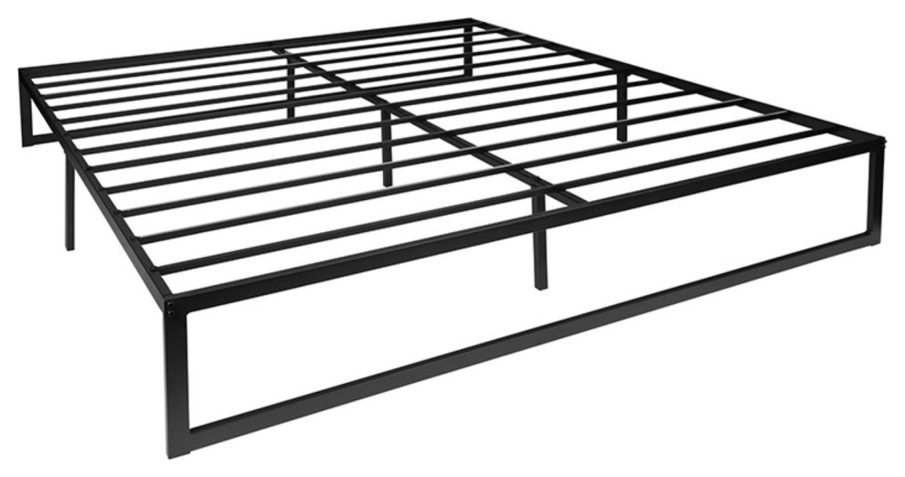14" Black Metal Rectangular Platform Bed Frame, King Contemporary Bed Frames by Pot Racks