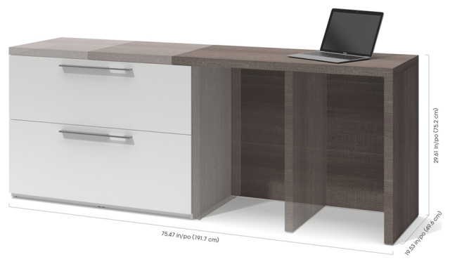 Bestar Small Space Sliding Computer Desk In Bark Gray And White