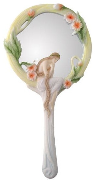 11 Inch Multicolor Resin Art Nouveau Thoughtful Poppy Lady Hand Mirror