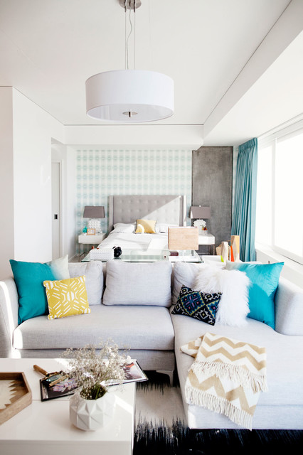 Light + Bright Bachelorette Loft- transitional-living-room