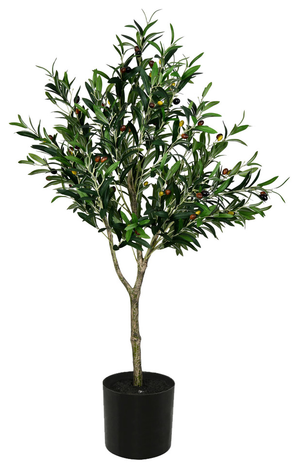 Vickerman 48" Artificial Green Olive Tree in Black Planters Pot