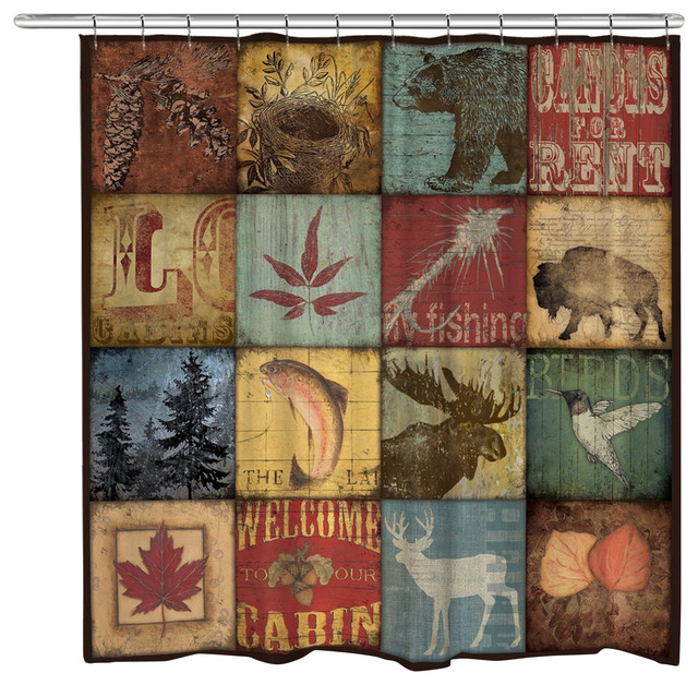 Lodge Patch Shower Curtain Rustic, Lodge Shower Curtain