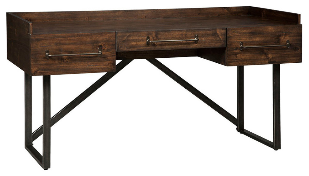 Benzara BM190078 3 Drawers Desk, Tubular Metal Base & Bar Handles