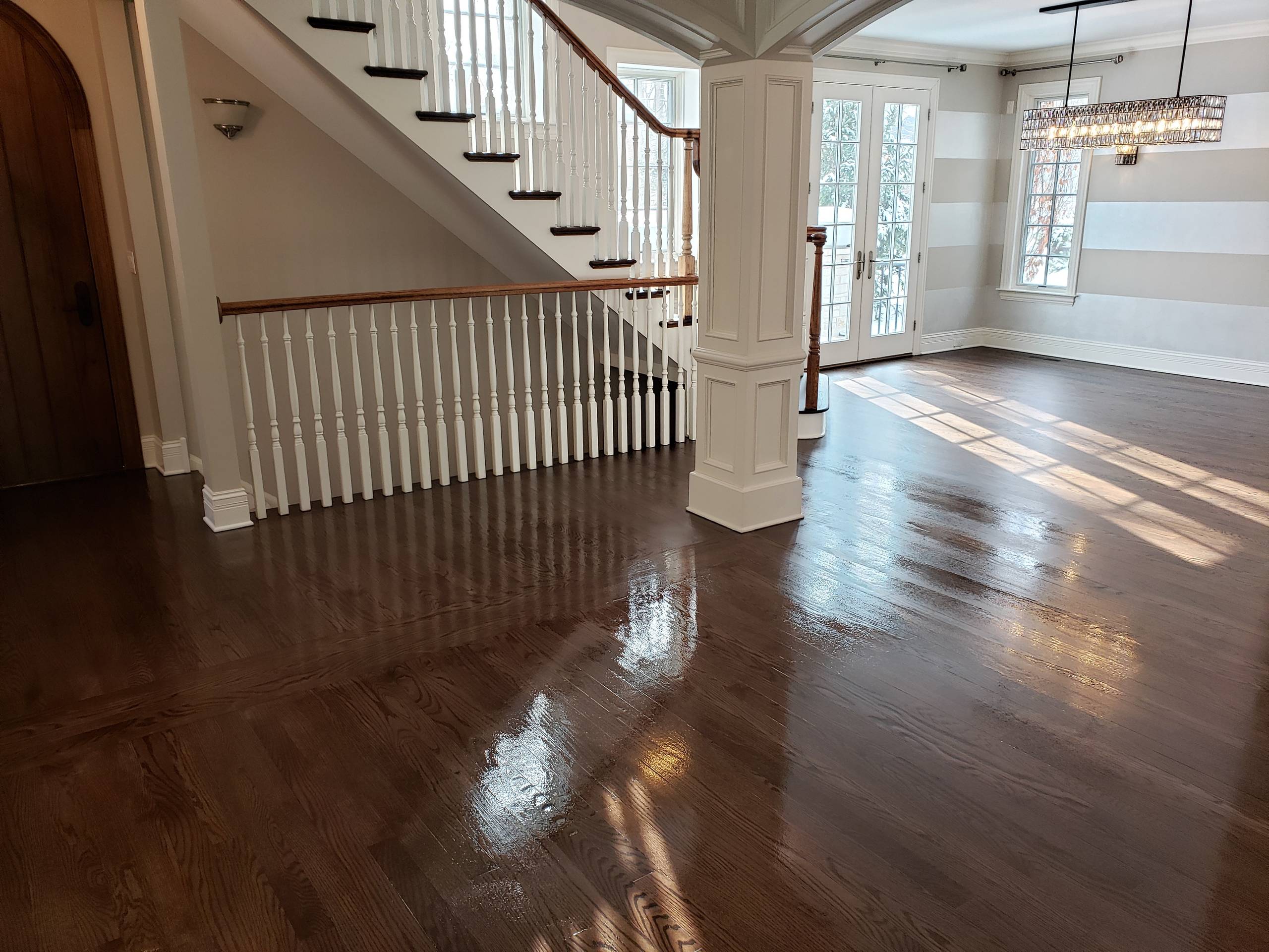 2 and 1/4 red oak select and better , Jacobean stain and 3 coats of Bona finish