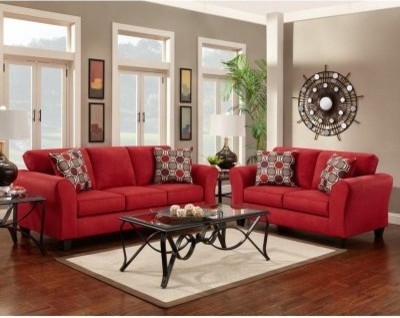 Chelsea Home Lehigh Sofa and Loveseat Set - Patriot Red