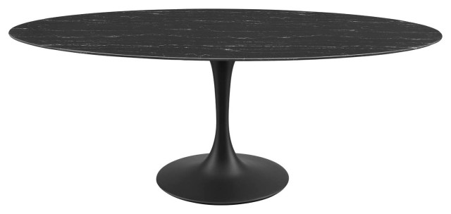 Oval 78" Dining Table Artificial Marble Top, Black Base/Black Top