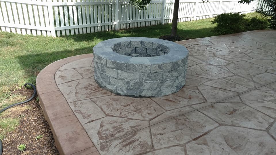 Inspiration for a large traditional backyard patio in Other with a fire feature, stamped concrete and no cover.