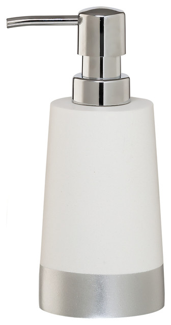Countertop Soap and Lotion Dispenser Sealskin Glossy White and Silver Polyresin