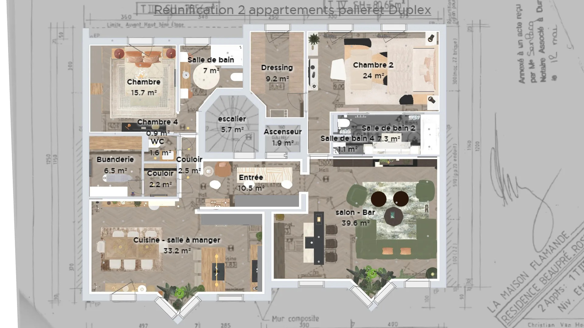 Rénovation complète, réunification de plusieurs appartements d'un petit immeuble