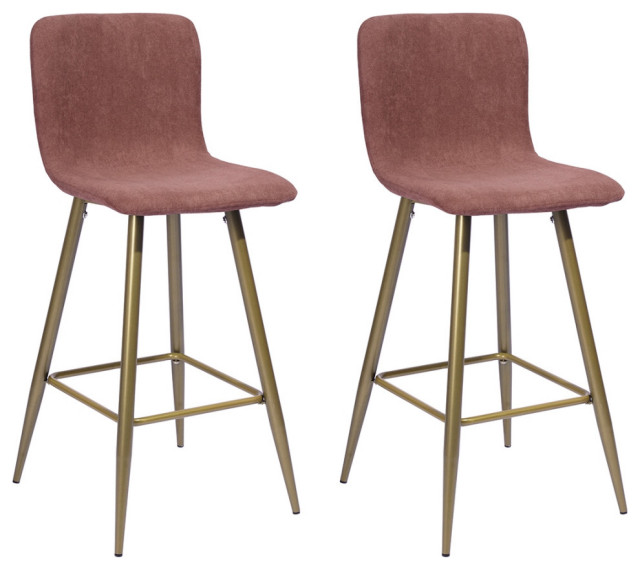 Upholstered Counte Stool, Set of 2 Coral Midcentury Bar Stools And