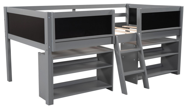 Gewnee Twin Size Low Loft Bed with Two Movable Shelves and Ladder in ...