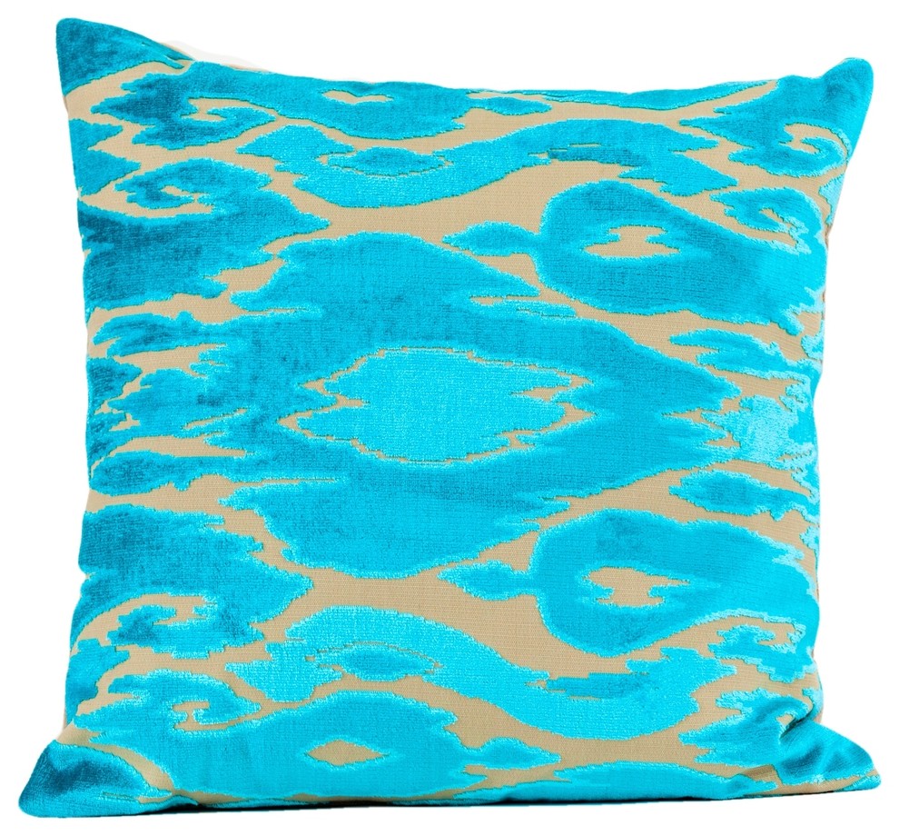Turquoise velvet throw pillow, Ikat velvet pillow cover, luxury velvet , 20x20
