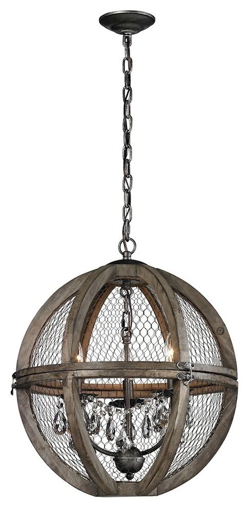 Renaissance Invention 18"w Wood And Wire Pendant Chandelier