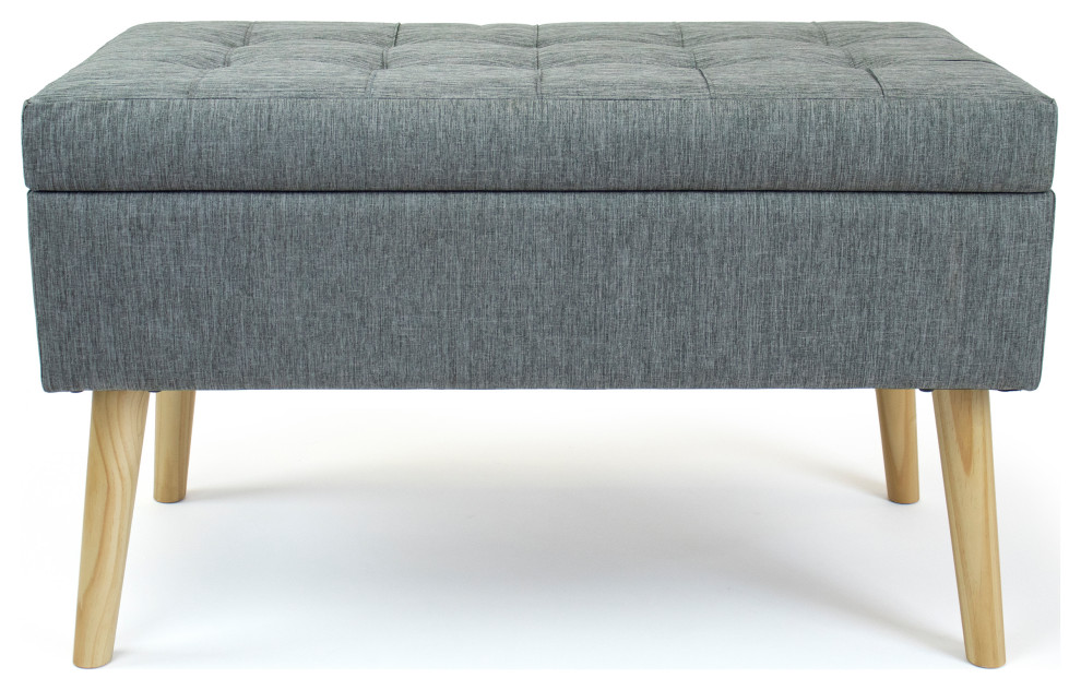 Storage Ottoman Bench With Storage and Wood Legs Midcentury