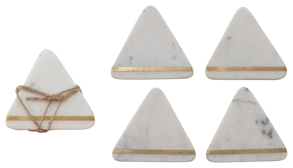White Marble/Brass Inlay Coasters, Set of 4