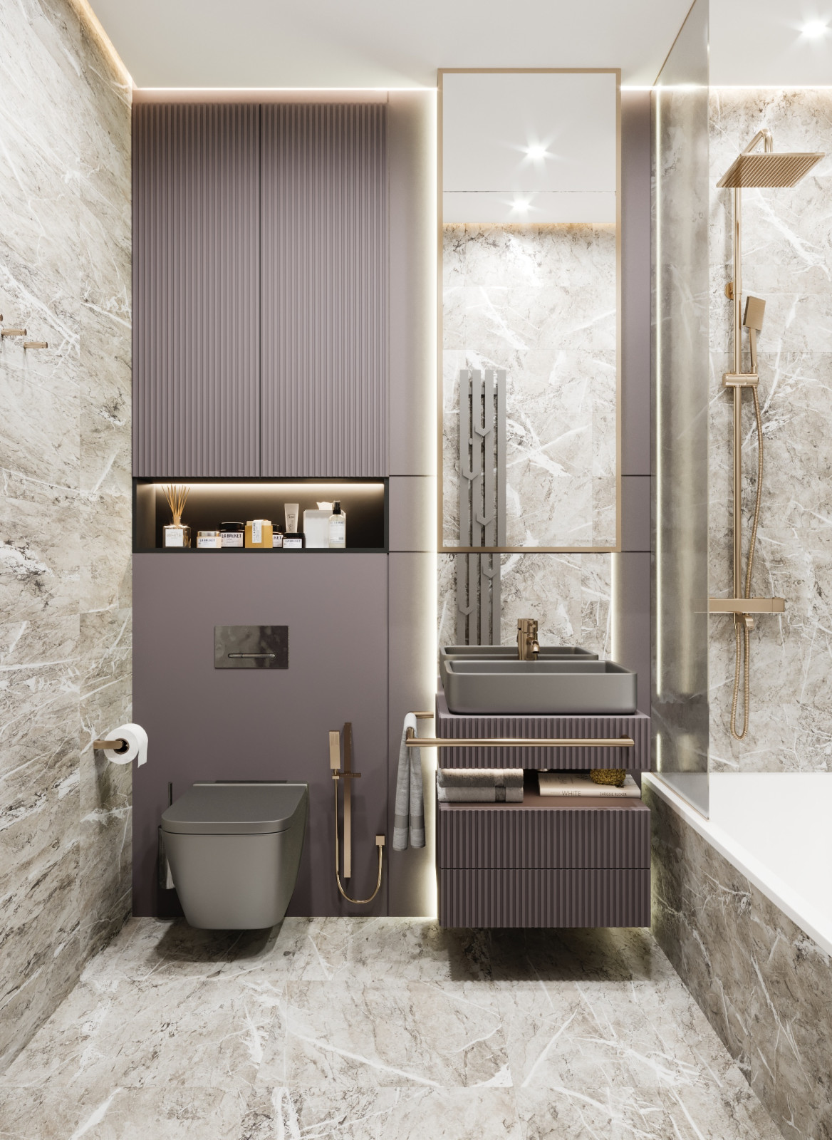 Санузел с латунными акцентами