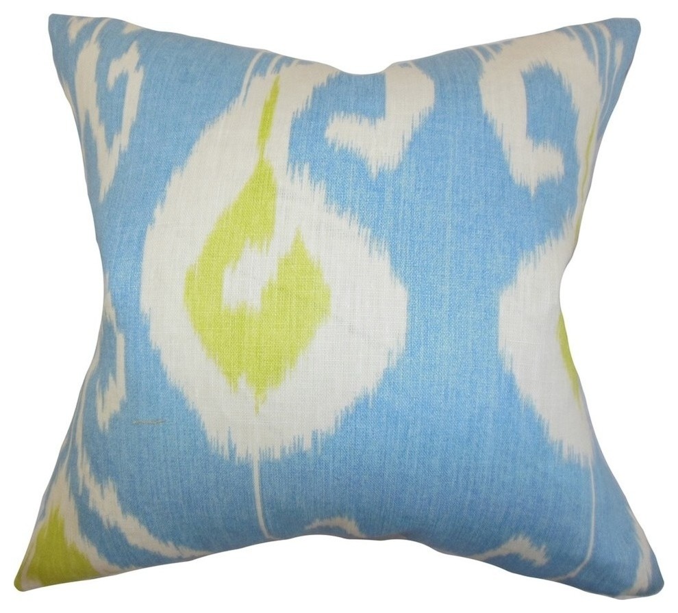 The Pillow Collection 18" Square Cleon Ikat Throw Pillow