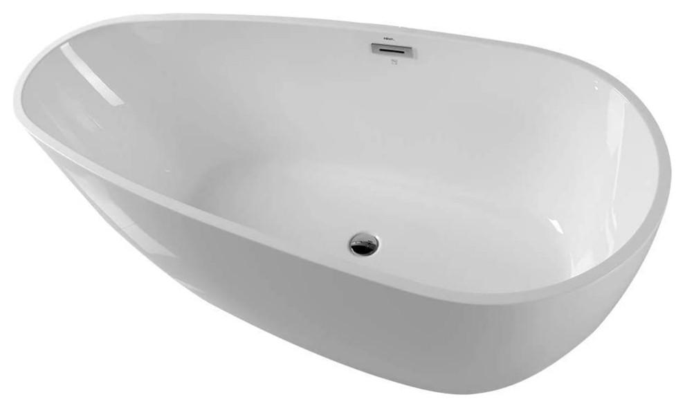 Fine Fixtures Capsule Freestanding Bathtub With Drain, White, 55"
