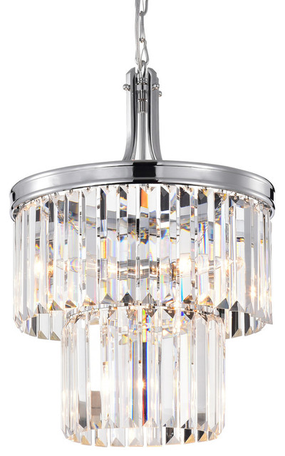 4 Light Double Drum Rectangular, Chandelier With Crystal Shades