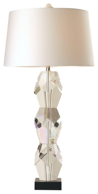 Oversize Stacked Crystal Block Table Lamp Faceted 43 in Large Solid Heavy Triple