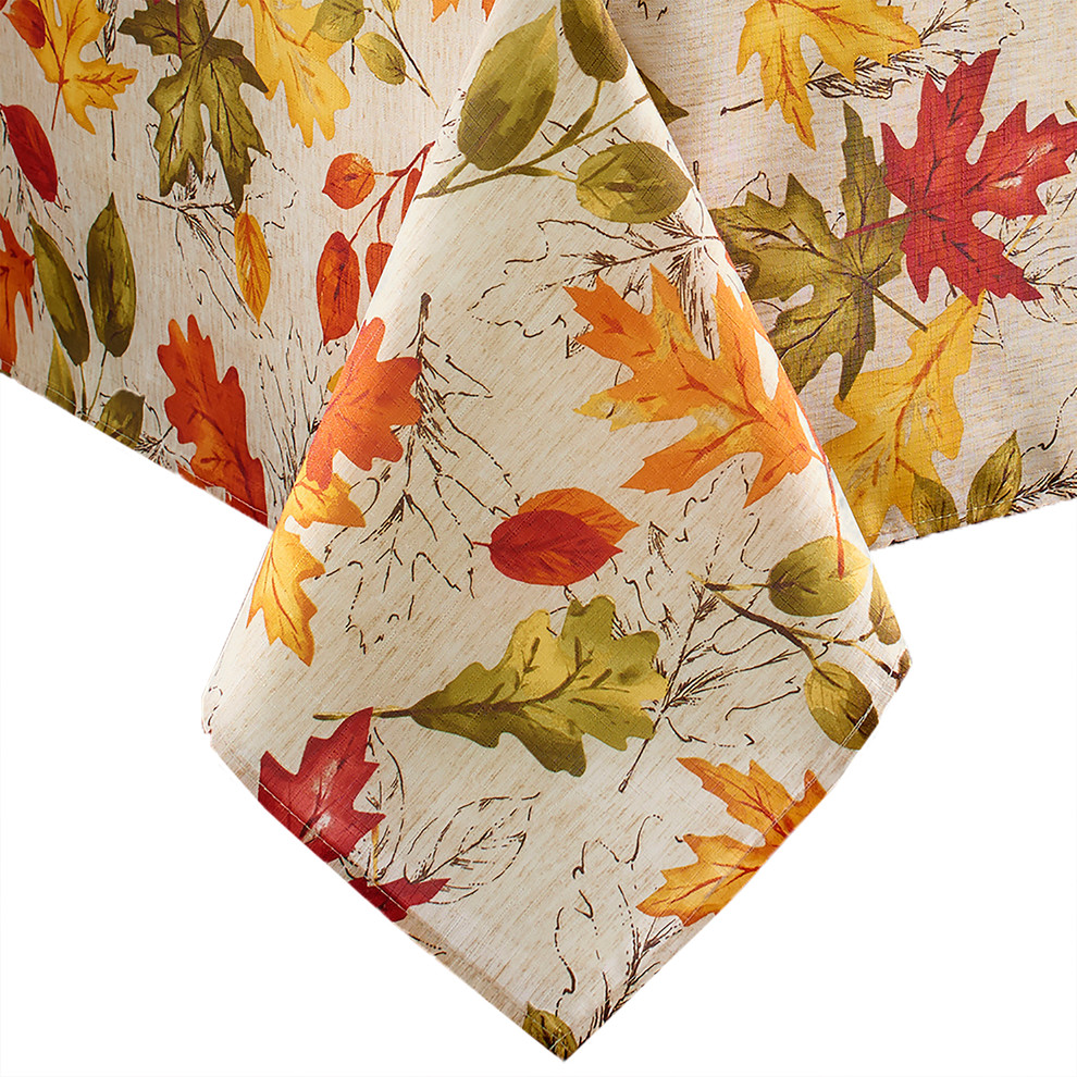 Autumn Leaves Fall Printed Tablecloth, 52"x52" Square Farmhouse