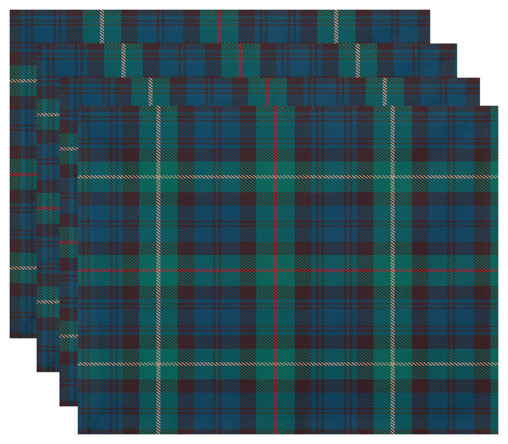 Tartan Plaid 18"x14" Navy Blue Holiday Print Placemat, Set of 4