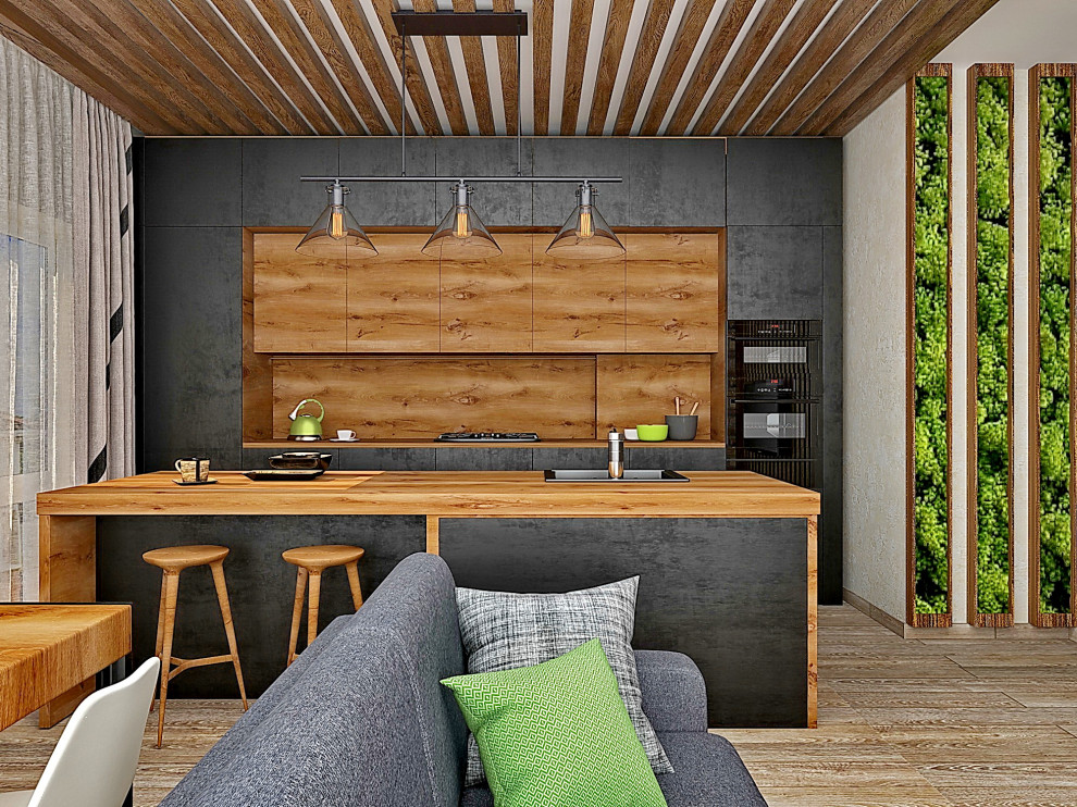 Кухня-гостиная в стиле лофт.