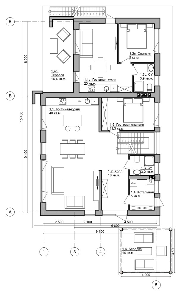 Проект дома с корпусом для сдачи в аренду