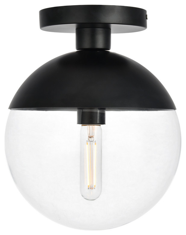 Eclipse 1-Light Flush Mount, Black With Clear Glass