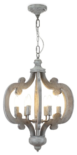 Venice Distressed Wood Chandelier, Gray Wash