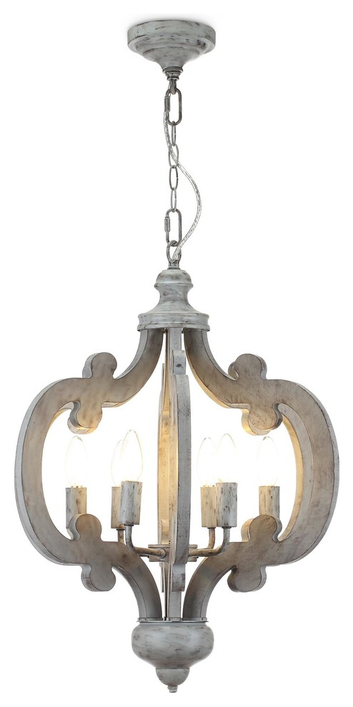Venice Distressed Wood Chandelier, Gray Wash