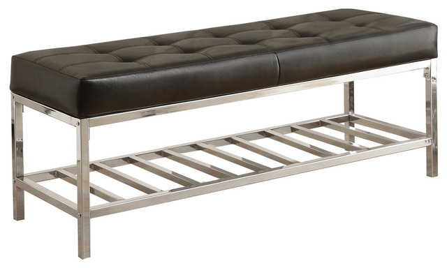 Monarch Specialties Black Leather-Look, Chrome Metal 48" Bench