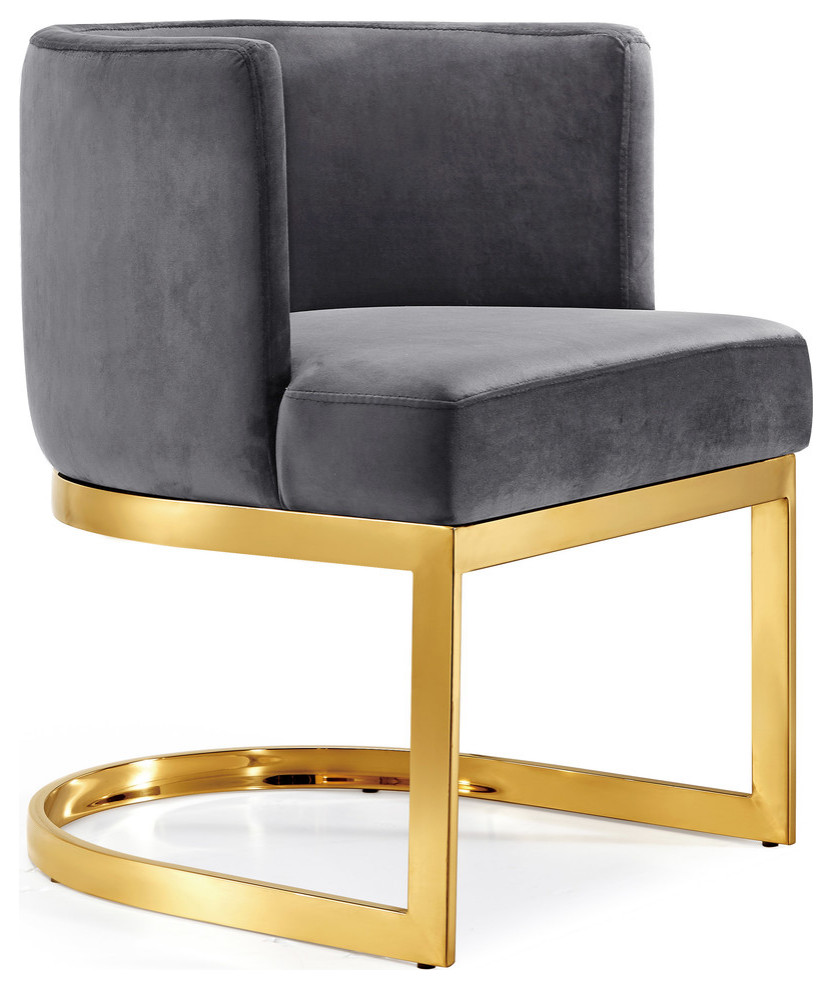 The Fay Dining Chair, Velvet, Gray, Gold Base