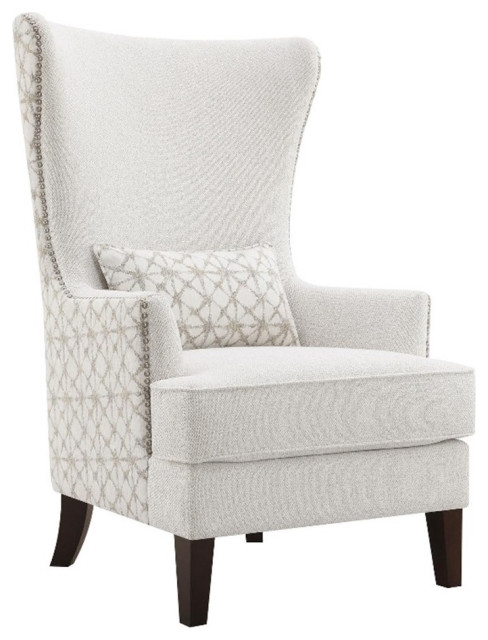Pemberly Row Upholstered Fabric Accent Chair with Wingback in Latte ...