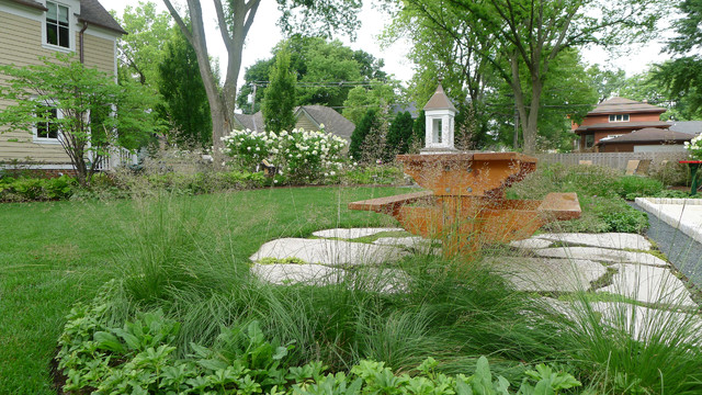 Prairie Dropseed Grass Borders Exploded Flagstone Patio landstil-have