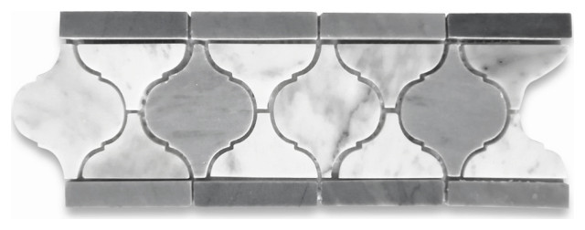 Carrara Venato Marble Arabesque Baroque Border Tile Mix Gray Polished, 1 sheet