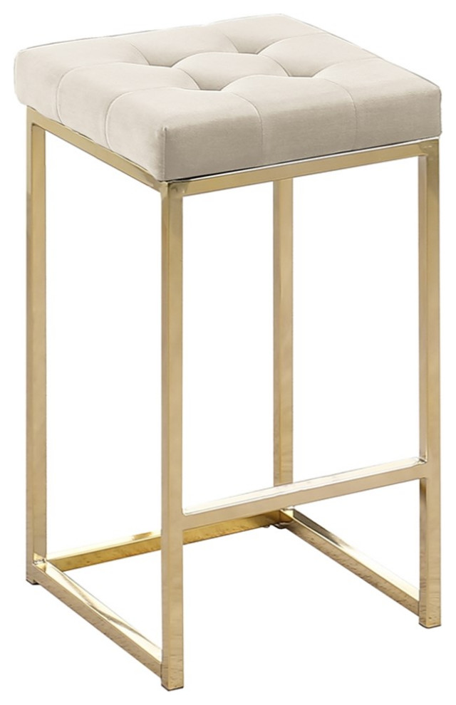 Jersey Cream Velvet Counter Height Stool in Gold (Set of 2