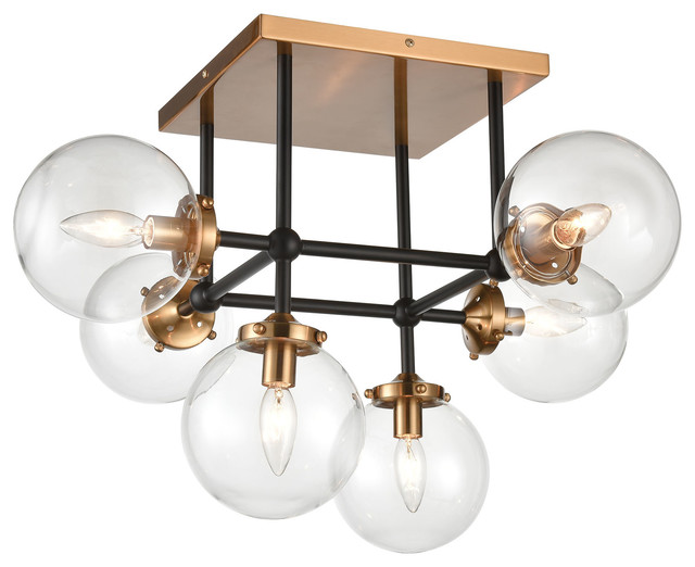 Mid Century Modern 6 Light Semi Flush Mount In Matte Black Antique Gold Finish Contemporary Flush Mount Ceiling Lighting By Ownax Vaasuhomes Houzz