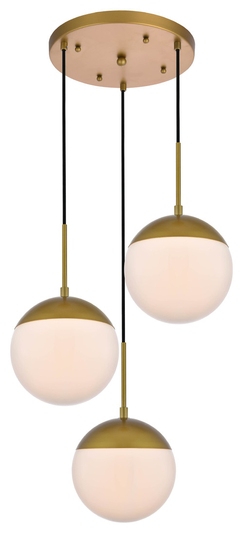 18" Modern 3-Light Geometric Pendant Light With Frosted White Glass, Brass