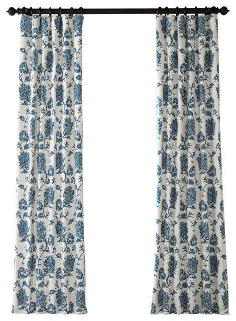 Duchess Blue Printed Cotton Twill Curtain Single Panel, 50"x120"