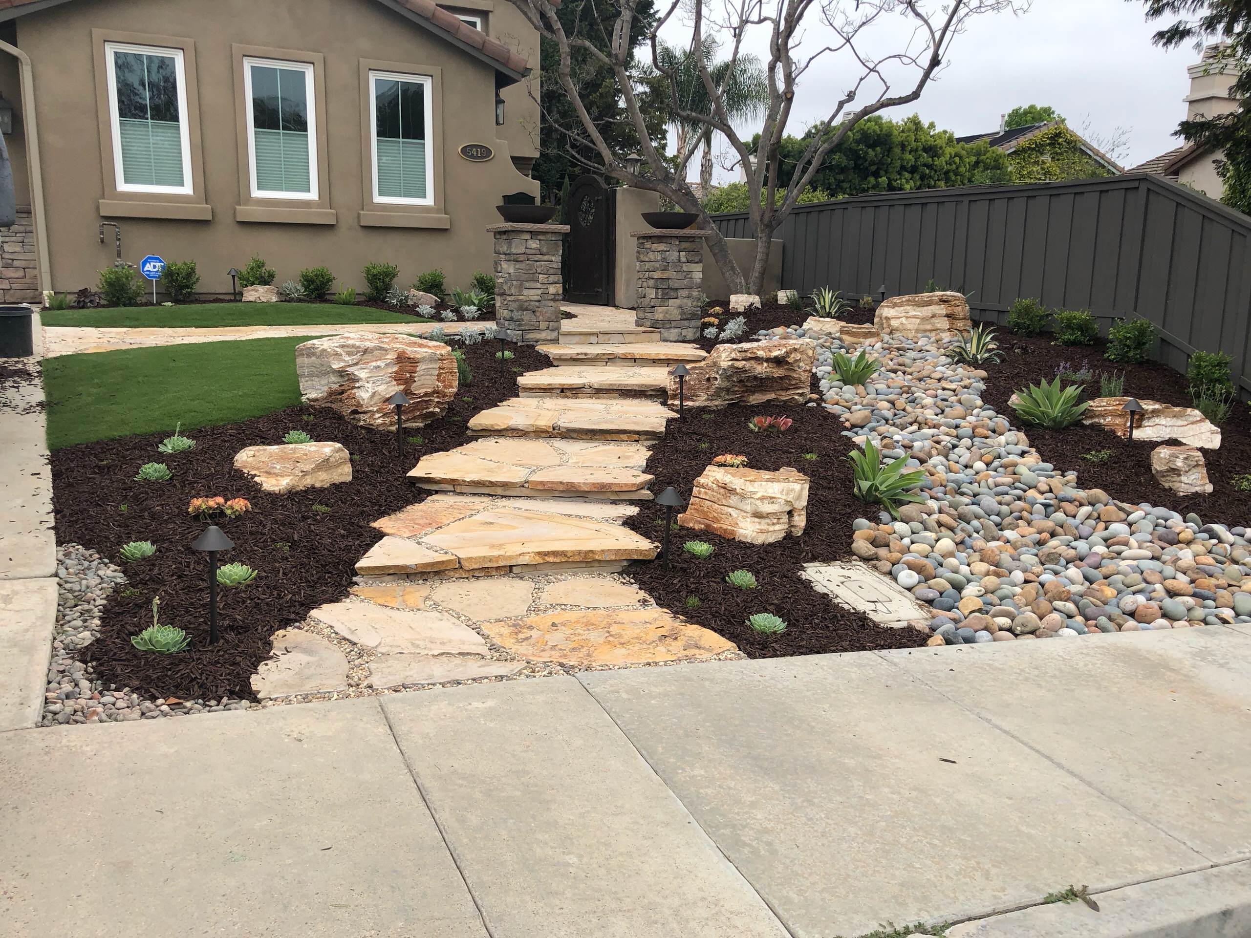 Flagstone Pathway and Dry Stream Bed in Carmel Valley