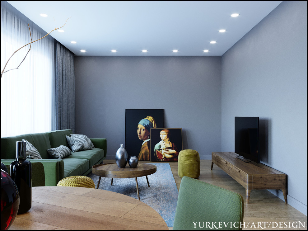 Кухня-гостиная в серых тонах