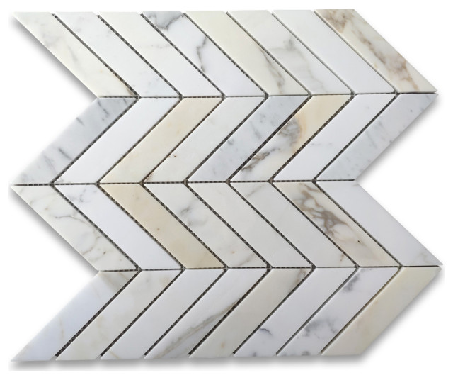 Calacatta Gold Marble 1x4 Chevron Mosaic Wall Floor Bath Tile Polished ...