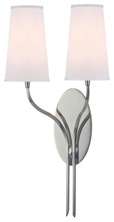 Rutland 2-Light Wall Sconce, Polished Nickel, White