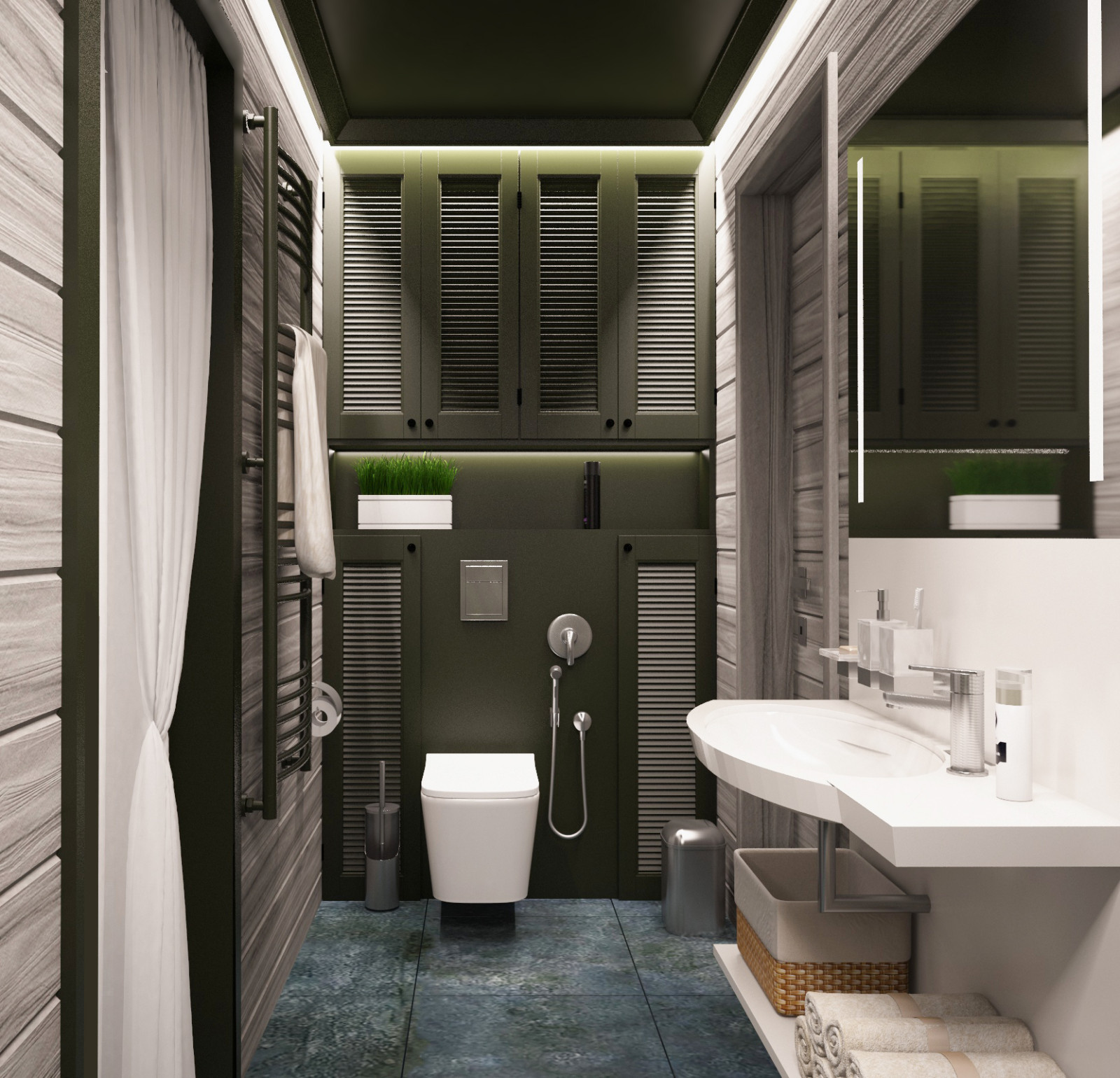 Санузел дочери в доме с печью