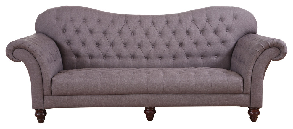 Classic Tufted Linen Victorian Sofa, Dark Grey
