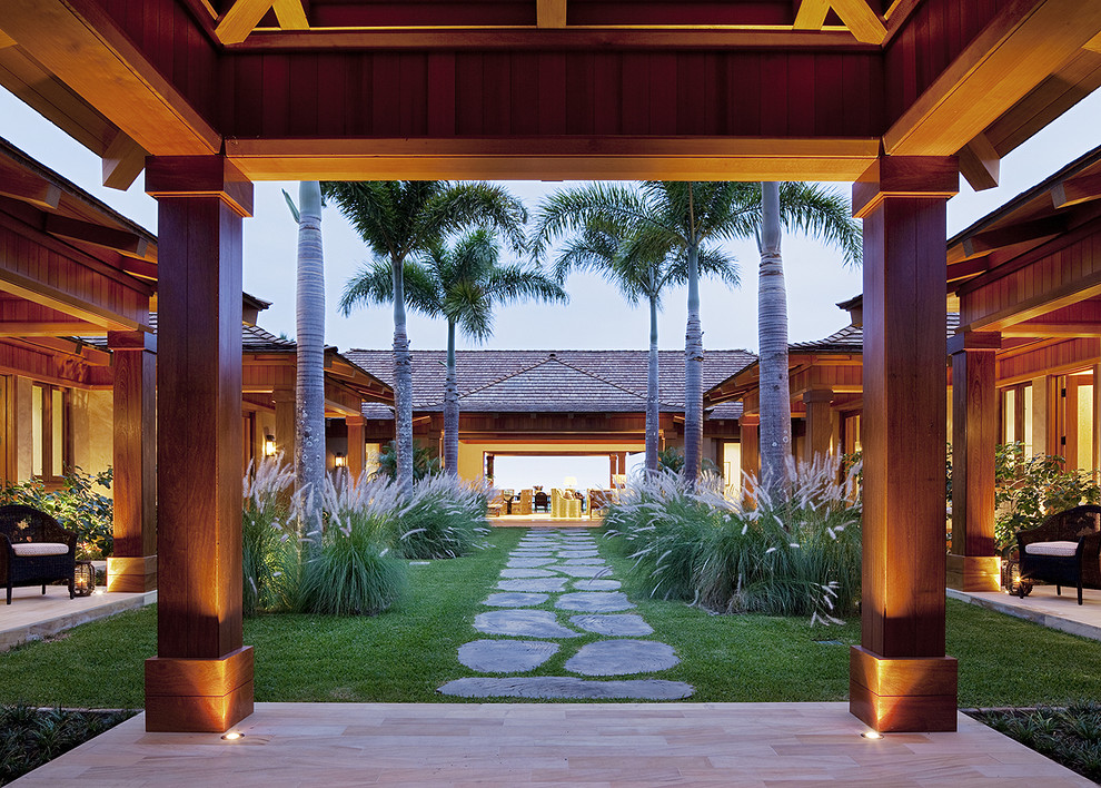 Design ideas for a tropical courtyard garden in Hawaii.