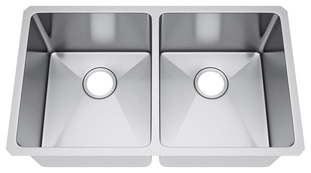 31"x18" Double Bowl 50/50 Undermount Kitchen Sink, Without Strainer
